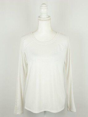 Athleta Women's Medium White Scoop Neck Mesh Insert Long Sleeve Knit Tee